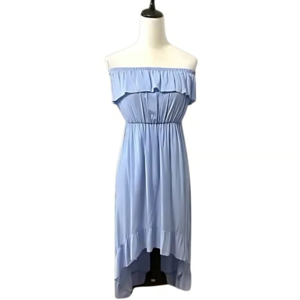 Off-Shoulder Ruffle High-Low Dress in Light Blue